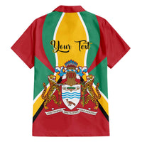 Personalized Guyana Coat Of Arms Family Matching Off The Shoulder Long Sleeve Dress and Hawaiian Shirt Flag Color