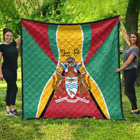 Personalized Guyana Coat Of Arms Quilt Flag Color - Wonder Print Shop