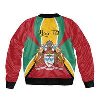 Personalized Guyana Coat Of Arms Sleeve Zip Bomber Jacket Flag Color - Wonder Print Shop