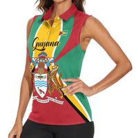 Personalized Guyana Coat Of Arms Women Sleeveless Polo Shirt Flag Color - Wonder Print Shop