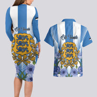 Estonia Independence Day Couples Matching Long Sleeve Bodycon Dress and Hawaiian Shirt Head Eesti Vabariigi Aastapaeva!