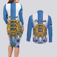 Estonia Independence Day Couples Matching Long Sleeve Bodycon Dress and Long Sleeve Button Shirt Head Eesti Vabariigi Aastapaeva!