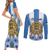 Estonia Independence Day Couples Matching Short Sleeve Bodycon Dress and Long Sleeve Button Shirt Head Eesti Vabariigi Aastapaeva!
