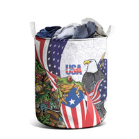 United States Puerto Rico Laundry Basket USA Curve Flag With Coqui Drum - Wonder Print Shop