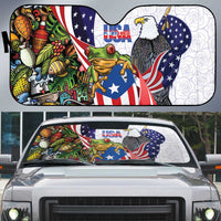 United States Puerto Rico Auto Sun Shade USA Curve Flag With Coqui Drum - Wonder Print Shop