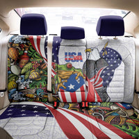 United States Puerto Rico Back Car Seat Cover USA Curve Flag With Coqui Drum - Wonder Print Shop