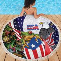 United States Puerto Rico Beach Blanket USA Curve Flag With Coqui Drum - Wonder Print Shop