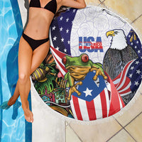 United States Puerto Rico Beach Blanket USA Curve Flag With Coqui Drum - Wonder Print Shop