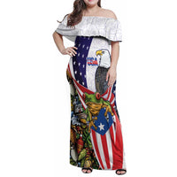 United States Puerto Rico Family Matching Off Shoulder Maxi Dress and Hawaiian Shirt USA Curve Flag With Coqui Drum - Wonder Print Shop