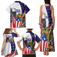 United States Puerto Rico Family Matching Tank Maxi Dress and Hawaiian Shirt USA Curve Flag With Coqui Drum - Wonder Print Shop