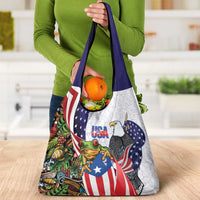 United States Puerto Rico Grocery Bag USA Curve Flag With Coqui Drum - Wonder Print Shop