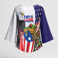 United States Puerto Rico Kimono Sleeve Blouse USA Curve Flag With Coqui Drum - Wonder Print Shop