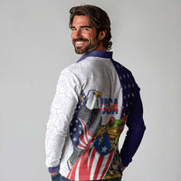 United States Puerto Rico Long Sleeve Polo Shirt USA Curve Flag With Coqui Drum - Wonder Print Shop