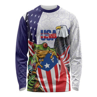 United States Puerto Rico Long Sleeve Shirt USA Curve Flag With Coqui Drum - Wonder Print Shop