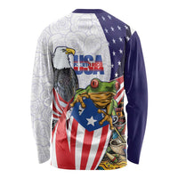 United States Puerto Rico Long Sleeve Shirt USA Curve Flag With Coqui Drum - Wonder Print Shop