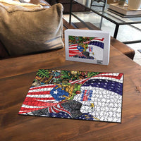 United States Puerto Rico Puzzle USA Curve Flag With Coqui Drum - Wonder Print Shop