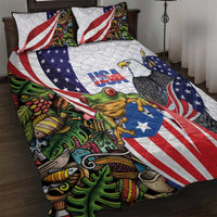 United States Puerto Rico Quilt Bed Set USA Curve Flag With Coqui Drum - Wonder Print Shop
