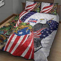 United States Puerto Rico Quilt Bed Set USA Curve Flag With Coqui Drum - Wonder Print Shop