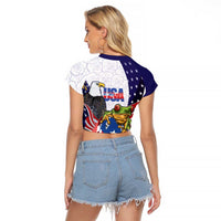 United States Puerto Rico Raglan Cropped T Shirt USA Curve Flag With Coqui Drum - Wonder Print Shop