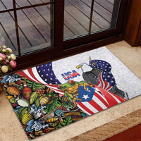 United States Puerto Rico Rubber Doormat USA Curve Flag With Coqui Drum - Wonder Print Shop