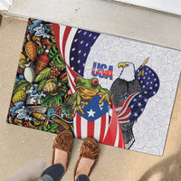 United States Puerto Rico Rubber Doormat USA Curve Flag With Coqui Drum - Wonder Print Shop