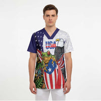 United States Puerto Rico Scrub Top USA Curve Flag With Coqui Drum - Wonder Print Shop