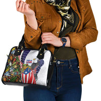 United States Puerto Rico Shoulder Handbag USA Curve Flag With Coqui Drum - Wonder Print Shop