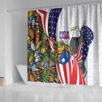United States Puerto Rico Shower Curtain USA Curve Flag With Coqui Drum - Wonder Print Shop