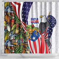 United States Puerto Rico Shower Curtain USA Curve Flag With Coqui Drum - Wonder Print Shop