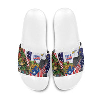 United States Puerto Rico Slide Sandals USA Curve Flag With Coqui Drum - Wonder Print Shop
