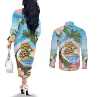 Puerto Rico Pava Coqui Couples Matching Off The Shoulder Long Sleeve Dress and Long Sleeve Button Shirt Spirit Frog Tropical Beach Vibes - Wonder Print Shop