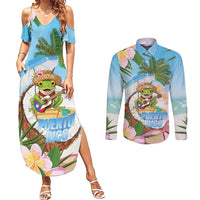 Puerto Rico Pava Coqui Couples Matching Summer Maxi Dress and Long Sleeve Button Shirt Spirit Frog Tropical Beach Vibes - Wonder Print Shop