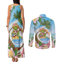 Puerto Rico Pava Coqui Couples Matching Tank Maxi Dress and Long Sleeve Button Shirt Spirit Frog Tropical Beach Vibes - Wonder Print Shop