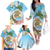 Puerto Rico Pava Coqui Family Matching Off The Shoulder Long Sleeve Dress and Hawaiian Shirt Spirit Frog Tropical Beach Vibes - Wonder Print Shop