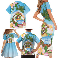 Puerto Rico Pava Coqui Family Matching Short Sleeve Bodycon Dress and Hawaiian Shirt Spirit Frog Tropical Beach Vibes - Wonder Print Shop