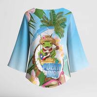 Puerto Rico Pava Coqui Kimono Sleeve Blouse Spirit Frog Tropical Beach Vibes - Wonder Print Shop