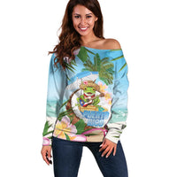Puerto Rico Pava Coqui Off Shoulder Sweater Spirit Frog Tropical Beach Vibes - Wonder Print Shop