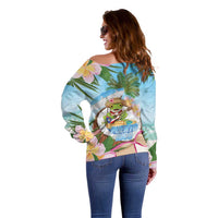 Puerto Rico Pava Coqui Off Shoulder Sweater Spirit Frog Tropical Beach Vibes - Wonder Print Shop