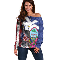 United States Guam Off Shoulder Sweater USA Eagle Guahan Seal Bougainvillea - Wonder Print Shop