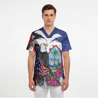 United States Guam Scrub Top USA Eagle Guahan Seal Bougainvillea - Wonder Print Shop