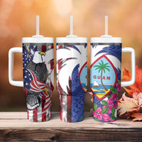 United States Guam Tumbler With Handle USA Eagle Guahan Seal Bougainvillea - Wonder Print Shop