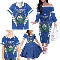 Custom El Salvador Football Family Matching Off The Shoulder Long Sleeve Dress and Hawaiian Shirt 2025 Vamos La Selecta
