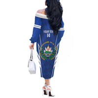 Custom El Salvador Football Off The Shoulder Long Sleeve Dress 2025 Vamos La Selecta