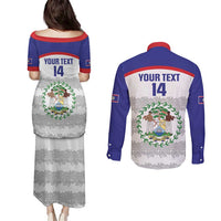 Custom Belize Football Couples Matching Puletasi and Long Sleeve Button Shirt 2025 Go Jaguars