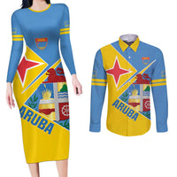Custom Aruba Football Couples Matching Long Sleeve Bodycon Dress and Long Sleeve Button Shirt 2025 Coat Of Arms Style