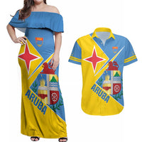 Custom Aruba Football Couples Matching Off Shoulder Maxi Dress and Hawaiian Shirt 2025 Coat Of Arms Style