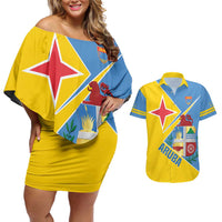 Custom Aruba Football Couples Matching Off Shoulder Short Dress and Hawaiian Shirt 2025 Coat Of Arms Style