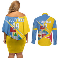 Custom Aruba Football Couples Matching Off Shoulder Short Dress and Long Sleeve Button Shirt 2025 Coat Of Arms Style