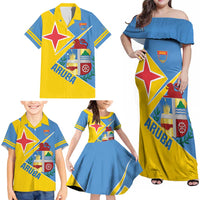 Custom Aruba Football Family Matching Off Shoulder Maxi Dress and Hawaiian Shirt 2025 Coat Of Arms Style