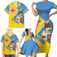 Custom Aruba Football Family Matching Short Sleeve Bodycon Dress and Hawaiian Shirt 2025 Coat Of Arms Style